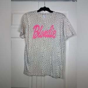 Leopard Print Blondie Pink Puff Graphic Short Sleeve Top